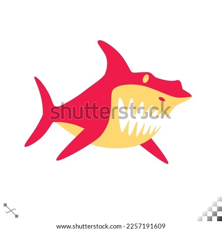 simple flat art illustration of an aggressive shark 