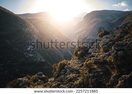 Beautiful sunrise at the mountain valley in Albania.