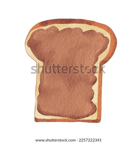 Slice bread with chocolate spread watercolor illustration for decoration on breakfast meal and bakery concept.