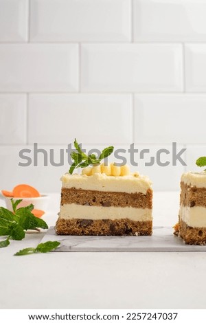 Slice Carrot Cake on white background