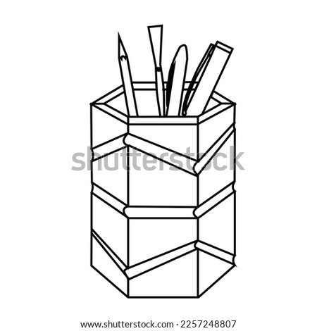 Ball pen and ink pen on a bright background.School clip art collection. Pencil boxBlank Paper Packaging Pen Box with Foam Insert tray. 3d render illustration.3d render writing set with a stylish box. 