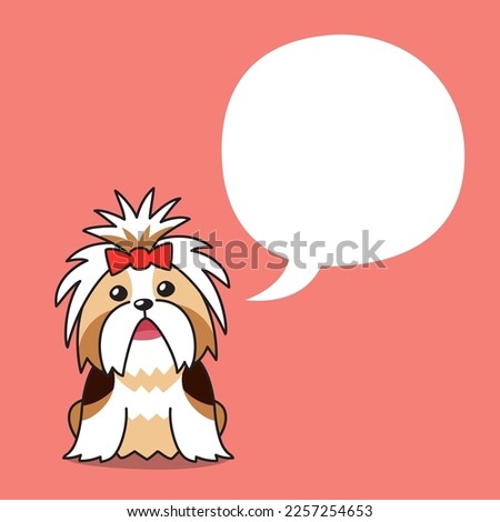 Cartoon character shih tzu dog with white speech bubble for design.