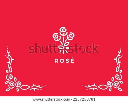 Rose, line drawing, frame of rose, flower hand drawn, background, vector illustration.