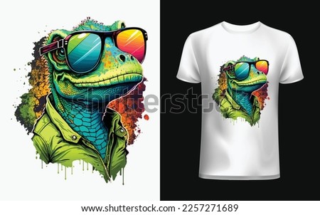 Funny colorful lizard with sunglasses, graffiti artwork style. Printable design for t-shirts, mugs, cases, etc.