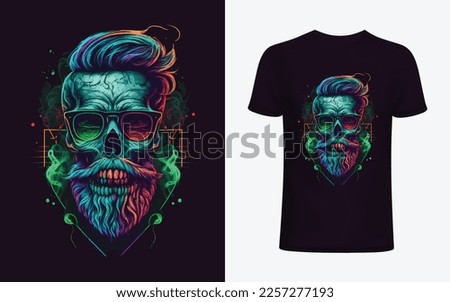 Neon hipster skull with sunglass for t shirt design, gaming logo, poster, banner etc.
