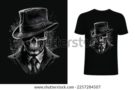 Monochrome Gentlemen's skull with a hat. Original Vector illustration for t-shirt design, poster, banner, logo etc.