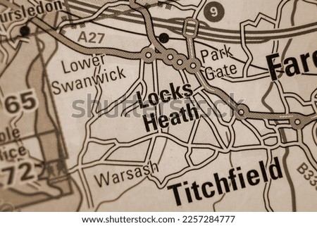 Locks Heath Village, Hampshire, United Kingdom atlas map town name - sepia