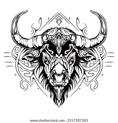 Buffalo Silhouette Outline Drawing Illustration
