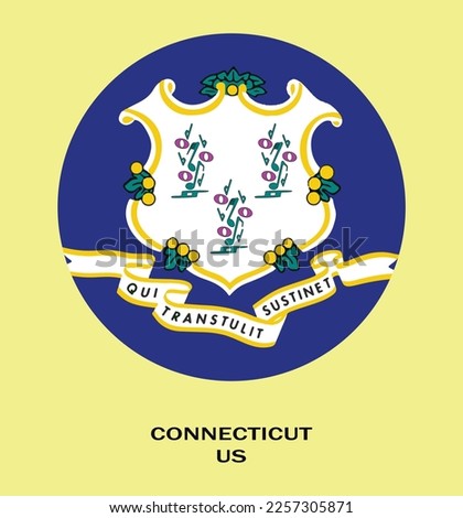 Flag of Connecticut, Flag of USA state Connecticut Vector Illustration, Connecticut flag in a circle, USA.