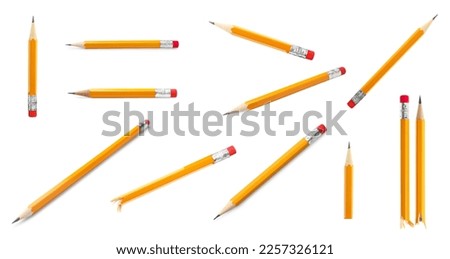 Set with whole and broken pencils on white background Royalty-Free Stock Photo #2257326121