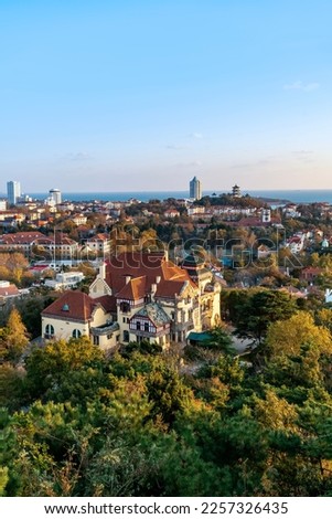 Aerial photo of European architectural landscape in Qingdao Coas Royalty-Free Stock Photo #2257326435