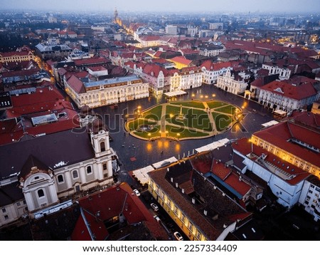 The Unirii Square from Timisoara at the blue hour with view of the city, Timisoara the European Capital of Culture in 2023 Royalty-Free Stock Photo #2257334409