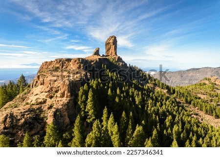 Roque Nublo sacred mountain at Roque Nublo Rural Park, Gran Canary, Canary Islands, Spain Royalty-Free Stock Photo #2257346341