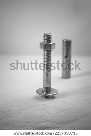 closeup picture of stainless steel screw with the ring in black and white photography 
