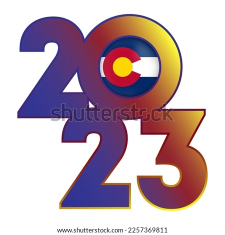 2023 banner with Colorado state flag inside. Vector illustration.