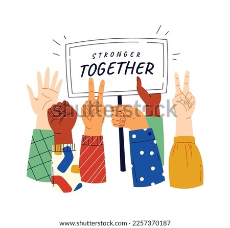 Standing together meeting flat icon Hands of different races. Vector illustration Royalty-Free Stock Photo #2257370187