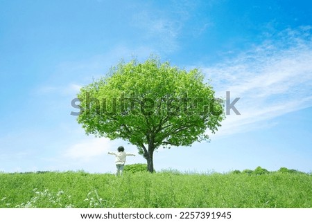 Asian child standing in the field Royalty-Free Stock Photo #2257391945