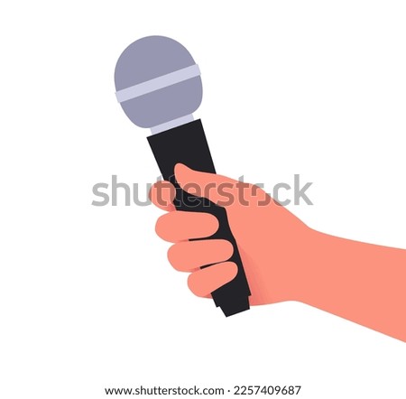 Hand holding microphone flat vector illustration