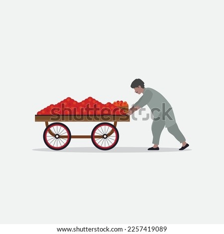 man pushing vegetable cart vector illustration Royalty-Free Stock Photo #2257419089