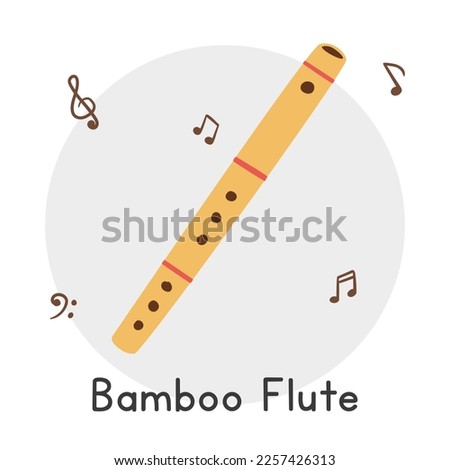 Bamboo flute clipart cartoon style. Simple wooden flute woodwind instrument flat vector illustration. Wind instrument hand drawn doodle style. Bamboo flute vector design Royalty-Free Stock Photo #2257426313
