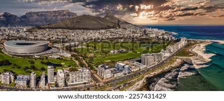 sunset aerial view of Cape Town city in Western Cape province in South Africa , international iconic destination Royalty-Free Stock Photo #2257431429
