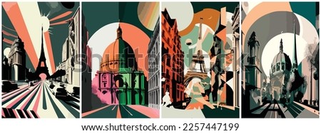 Vector Art of PAris pop art collage. Template of Illustration Graphic Modern Pop Art Poster and Cover of Sticker and Collage Cartoon Watermark Abstract Vector