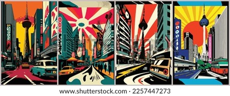 Vector Art of Tokyo pop art collage. Template of Illustration Graphic Modern Pop Art Poster and Cover of Sticker and Collage Cartoon Watermark Abstract Vector Royalty-Free Stock Photo #2257447273