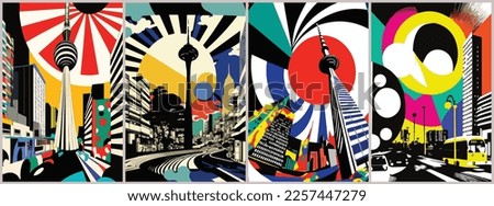 Vector Art of Tokyo pop art collage. Template of Illustration Graphic Modern Pop Art Poster and Cover of Sticker and Collage Cartoon Watermark Abstract Vector Royalty-Free Stock Photo #2257447279