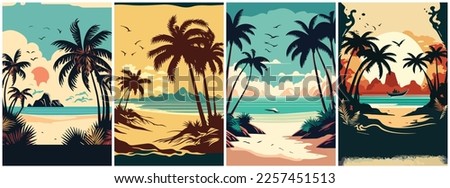 Vector Art of tropical beach Cartoon Vector . Template of Illustration Graphic Modern Pop Art Poster and Cover of Sticker and Collage Cartoon Watermark Abstract Vector