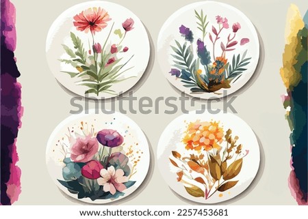 Vector Art of flower watercolor set. Template of Illustration Graphic Modern Pop Art Poster and Cover of Sticker and Collage Cartoon Watermark Abstract Vector
