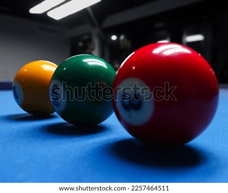 Balls seen on the blue table of a Billiard