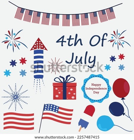 Independence holiday illustration,American party,Independence Day America celebration in USA, icons set, design element, flat style,vector illustration