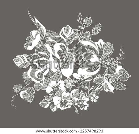 Lace flowers and foliage. Vector illustration, bouquet.