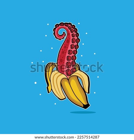 cute banana octopus cartoon vector illustration