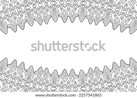 Beautiful monochrome linear vector illustration for adult coloring book page with abstract ornate border and white copy space