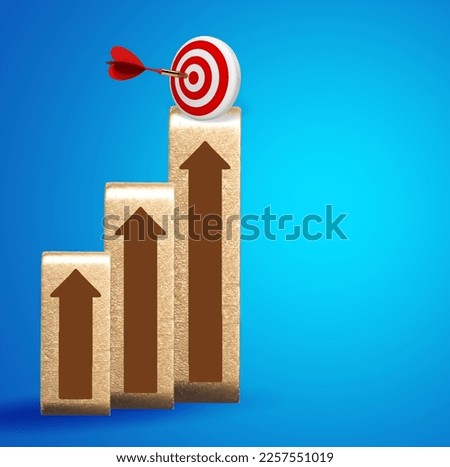 Target icon and wooden blocks with arrows,