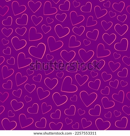 Seamless background with different stylized hearts. Background for Valentine's Day, birthday or wedding. Pink hearts on a purple background