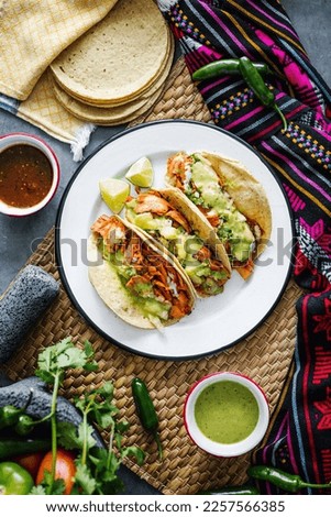 Mexican Tacos al pastor food top view in Mexico