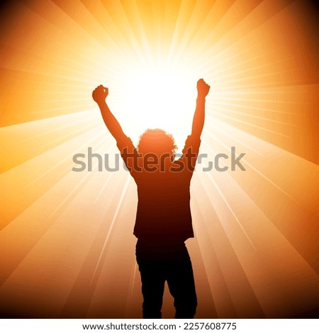 Person silhouette with radial light on color background