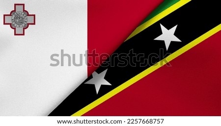 Flag of Malta and Saint Kitts and Nevis - 3D illustration. Two Flag Together - Fabric Texture