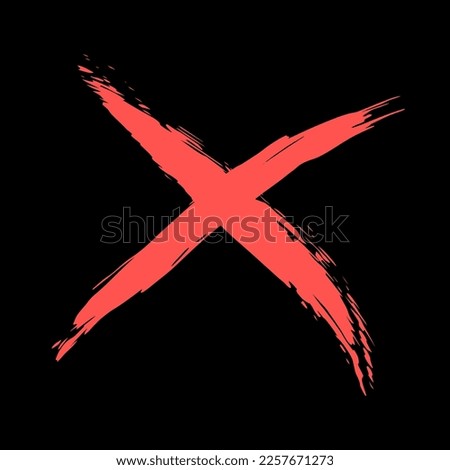 The cross on a black background is hand-drawn with a brush. Prohibition, denial, error. Vector