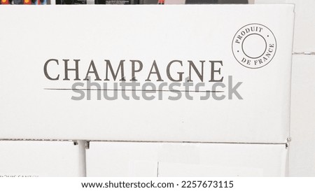 champagne text sign on wine white carton box shop