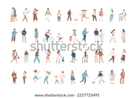 Different People silhouette vector set. Male and female flat characters isolated on white background.