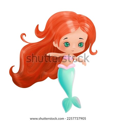 Cute mermaid, illustrations for kids fashion artwork, kids books, greeting cards. small mermaid