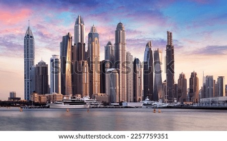 Dubai skyline - Marina skyscrapers at dramatic sunrise, United Arab Emirates
