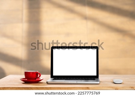 Workspace with desktop computer, office supplies, houseplant and coffee cup at office. desk work concept.