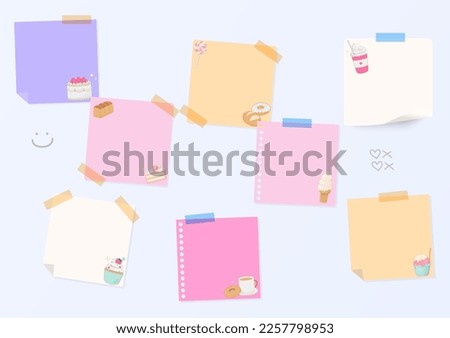 Set of multi-color notepad with bakery icon on white background. Hand-draw style.