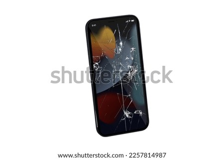 3d rendered Broken Screen Mobile Phone - Smashed Screen Mobile Phone isolated on white background Royalty-Free Stock Photo #2257814987