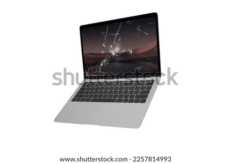 Broken Screen Laptop - Smashed Screen Laptop - 3D Rendered LCD Broken Laptop Royalty-Free Stock Photo #2257814993