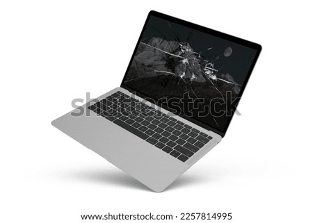 Broken Screen Laptop - Smashed Screen Laptop - 3D Rendered LCD Broken Laptop Royalty-Free Stock Photo #2257814995